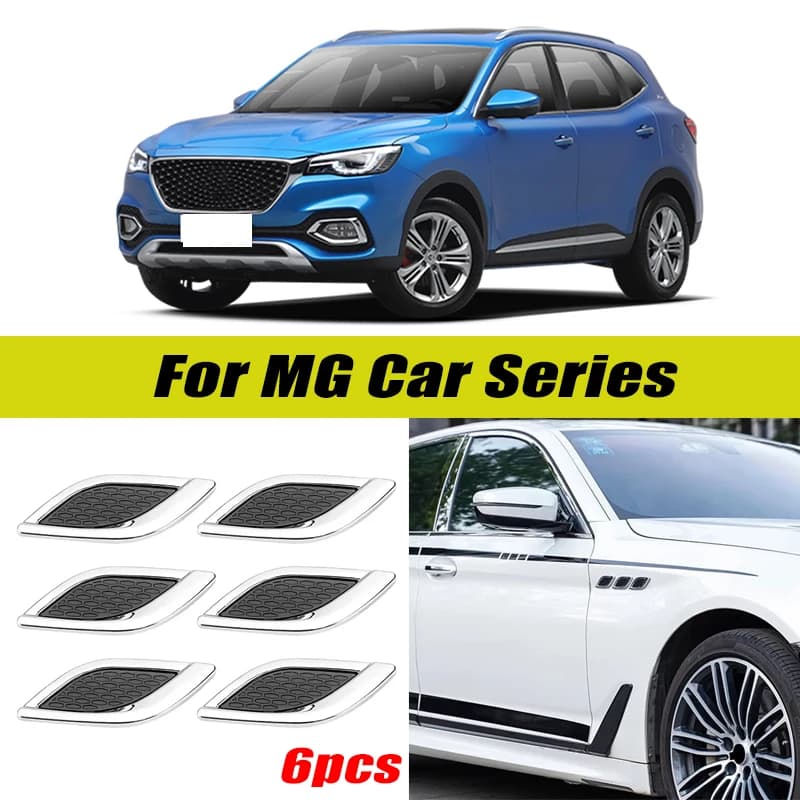 6Pcs Chrome / Black 3D Car Side Fender Air Vent Hood Scoop Outlet Cover Decorative Trim For MG 3 4 5 6 7 ZS HS ONE ES5 Cyberster