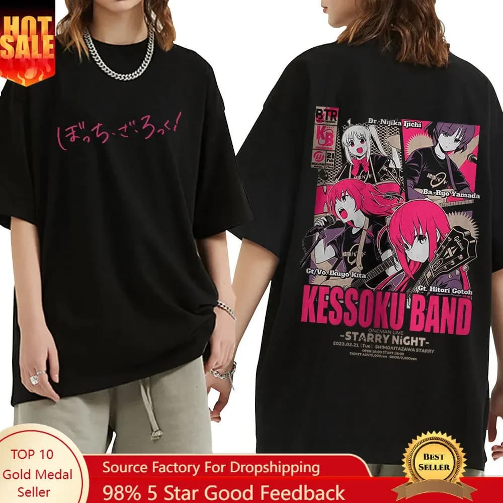 Anime Bocchi The Rock T Shirt Manga Hitori Gotoh Yamada Ryo Kita Ikuyo Ijichi Nijika T Shirts Cotton Casual Oversized T-shirts