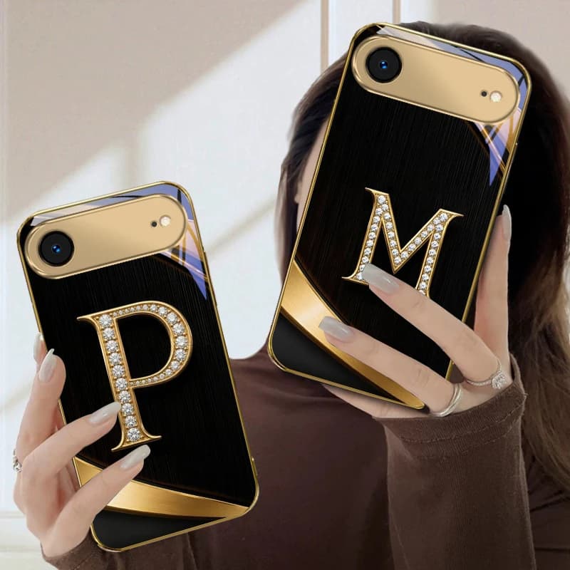 Exquisite letters' P H ' For iPhone Air 16E 15 PRO 14 13 Plus 12 mini 11 17 Pro Max XR 16 17ProMax 17Pro Golden glass phone case