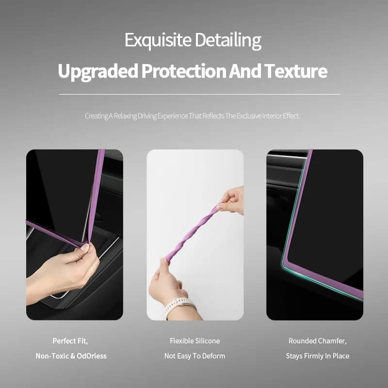 For Tesla Model 3 (24‑) Model Y/YL (25‑) Silicone Screen Protector FrameEdge Anti‑Scratch Protective Cover Interior Accessories