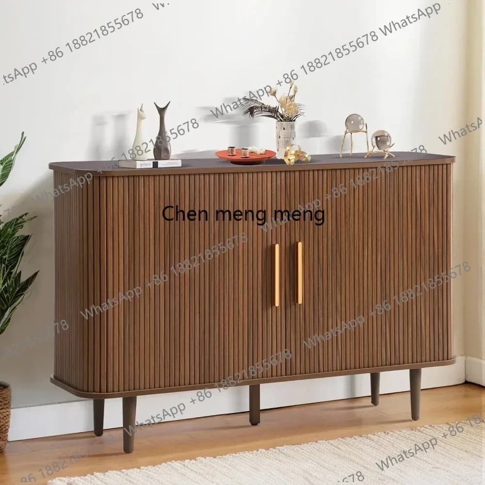 47 Inch Sideboard, Fluted Sliding Door Design, Tambour Storage Cabinet With Adjustable Shelves