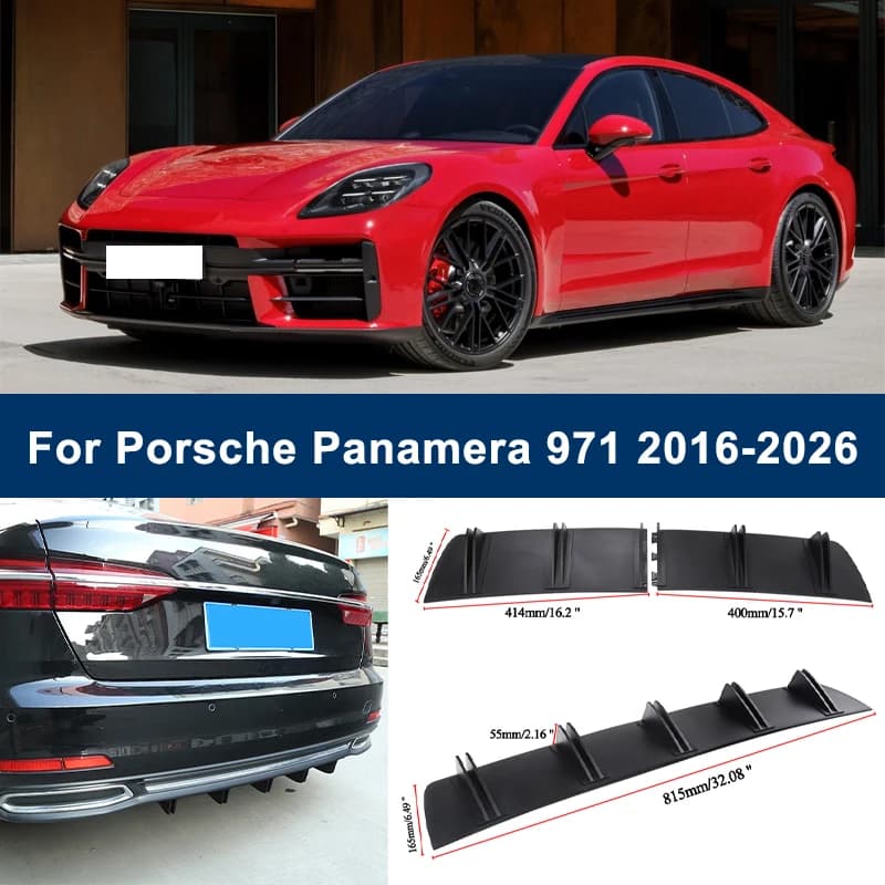 2-Segment Shark Fin Rear Diffuser For Porsche Panamera 971 2016-2026 Rear Bumper Lip Splitter Chassis Spoiler Tuning Parts