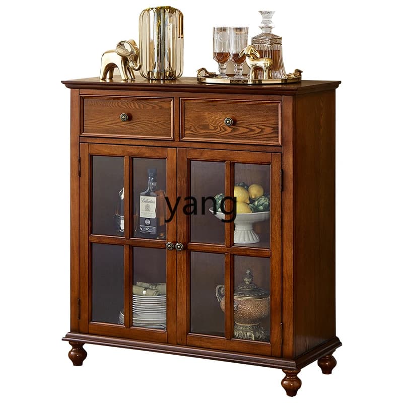 LTT American all solid wood dining side cabinet living room against the wall retro glass wine cabinet double door storage