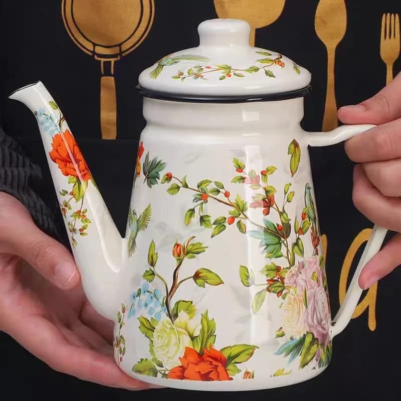 1.1L Large Enamel Teapot Heat Resistant Kung Fu Tea Kettle Household Single Pot Tea Brewing Utensil