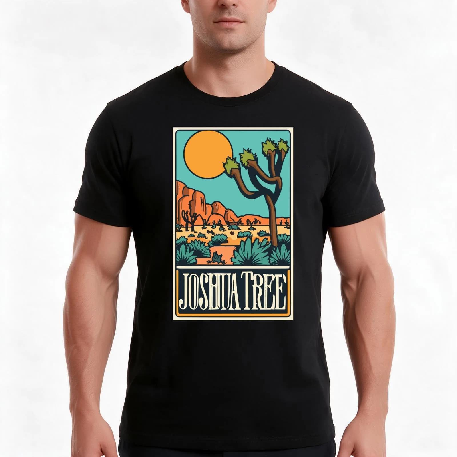 A Vintage Travel Art of the Joshua Tree National Park - California - US T-Shirt, Summer Casual Cotton Tee, Vintage Graphic Print