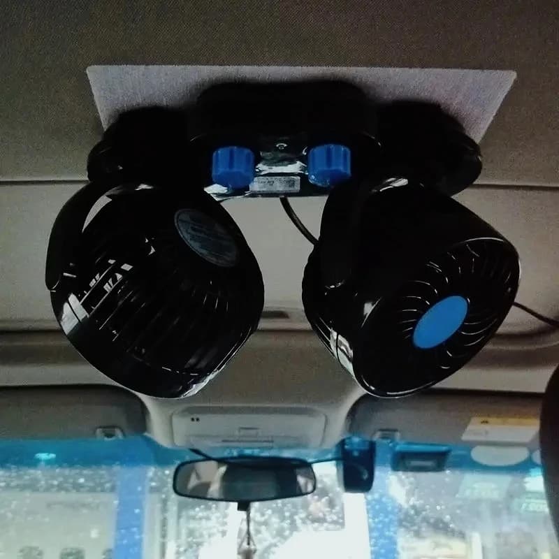 Ventilador  Coche  Doble Cabezal 12V/24V, Montado en el Techo, con Viento Potente para Camiones y Vehículos Eléctricos