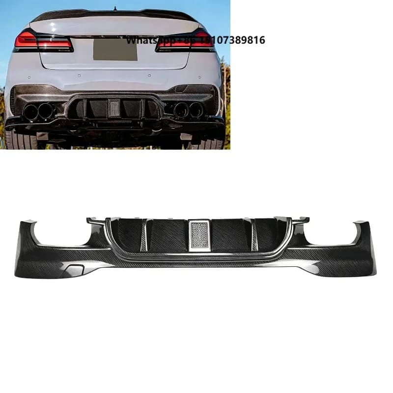 Dry Carbon Fiber Rear Bumper Diffuser Spoiler Lip with Brake Light for 5 Series F90 M5 G30 G38 2019+ Rear Car Accessories