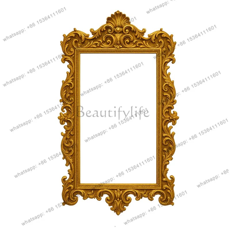 French carved border makeup mirror European style retro court style wall hanging decorative mirror for home use