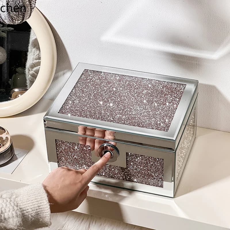 ZML fingerprint password jewelry storage box high-end exquisite diamond-encrusted multi-layer jewelry safe