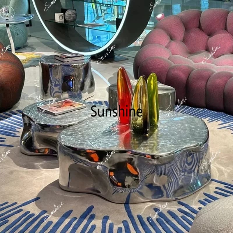 Stainless steel metal special-shaped tree root coffee table modern simple and high-end design