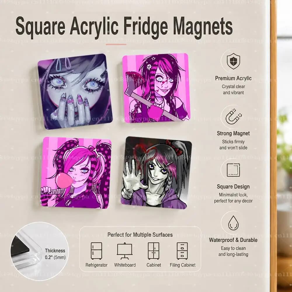 N-Nina Killer C-Creepypasta Decorative Square Magnetic Fridge Sticker, Custom Print Fridge Magnet, Home Decor Holiday Gift