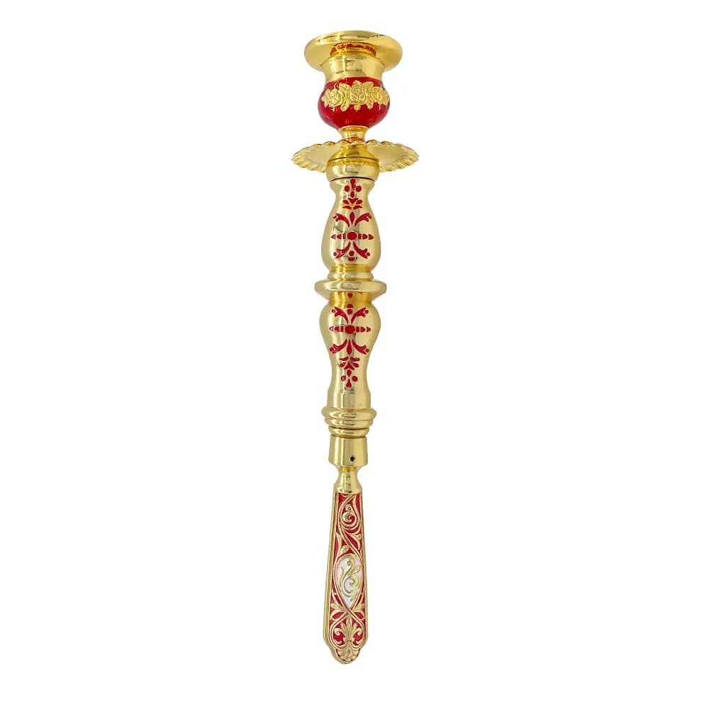 HTISOK Orthodox Handheld Candle Holder Gold Plated Byzantine Style Christian Religious Ritual Candlestick for Church Worship
