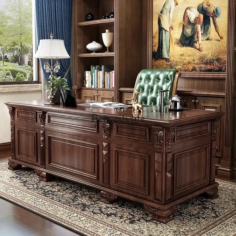 yj21  American-style old walnut desk European-style villa hotel high-end class desk