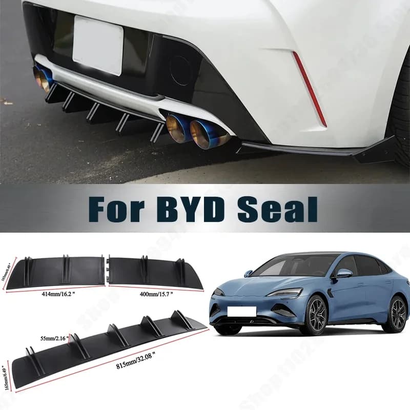 Rear Bumper Shark Fin Diffuser ABS Curved Aero Splitter Anti-Collision Chassis Protector For BYD Seal Car Styling