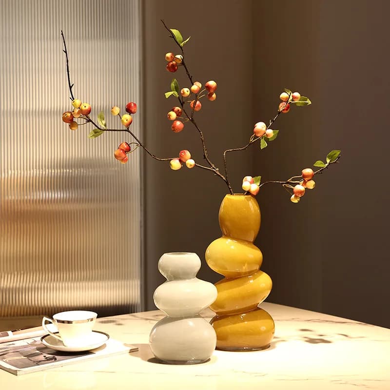 Modern Simple High-grade Ornament Pebble Wrong-color Vase Living Room Decoration Geometric Vase Color Vase Soft Crafts