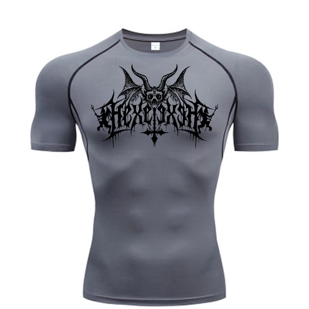 New Bat Skull Print compression shirt for men Summer Short Sleeve Rash Protection Gym Workout T-shirt Sports Undershirt top