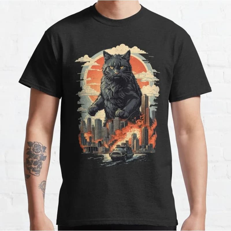 catzilla #4  King of Monster Gift t shirt for Cat Lover Cute kitty Graphic tee Short Sleeve y2k clothes All size tops S-6XL