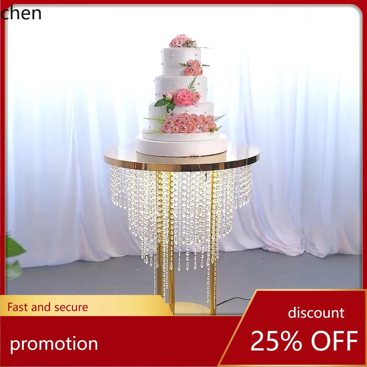HT Manufacturer Direct Sale New Crystal Bead Curtain Cake Table Dining Table Wedding Decoration Storage  Iron Art Table