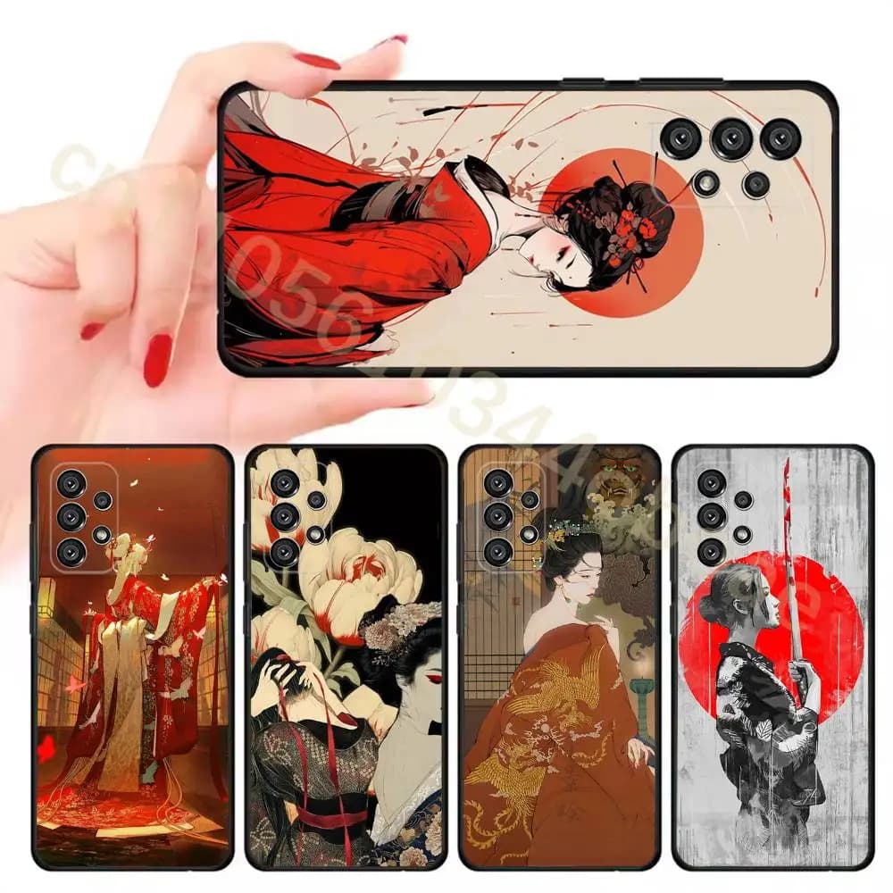 Samurai Warrior Geisha Phone Case For Samsung Galaxy A13,21s,22,31,32,52,53,71,80,A91 Soft Black Cover