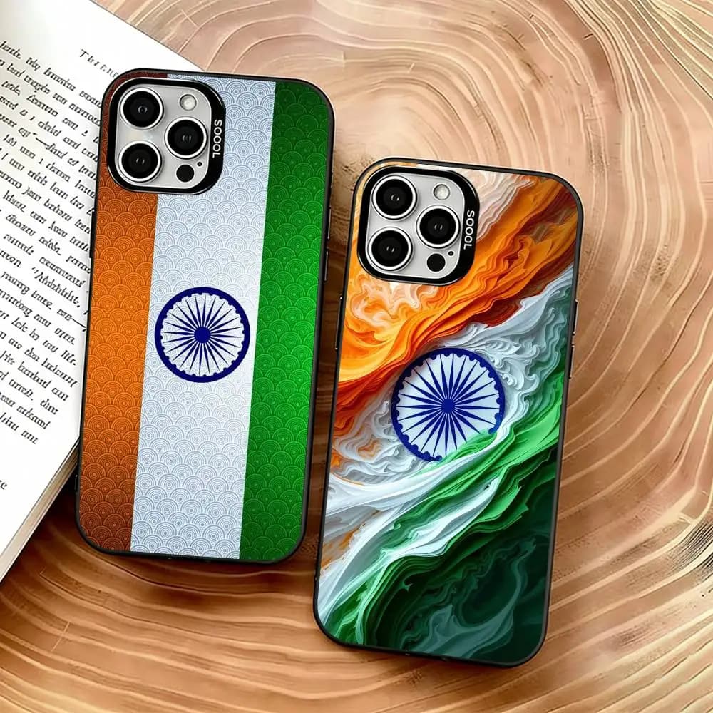 I-Indian National Emble Flag Phone Case For iPhone 17,16,15,14,13,12,11 Plus,Pro Max,XS,Colored Silver Plated Inside Cover