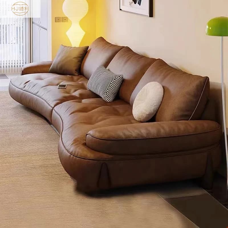 HYS minimalist curved leather sofa size apartment living room three-person simple curved high-end leather sofa