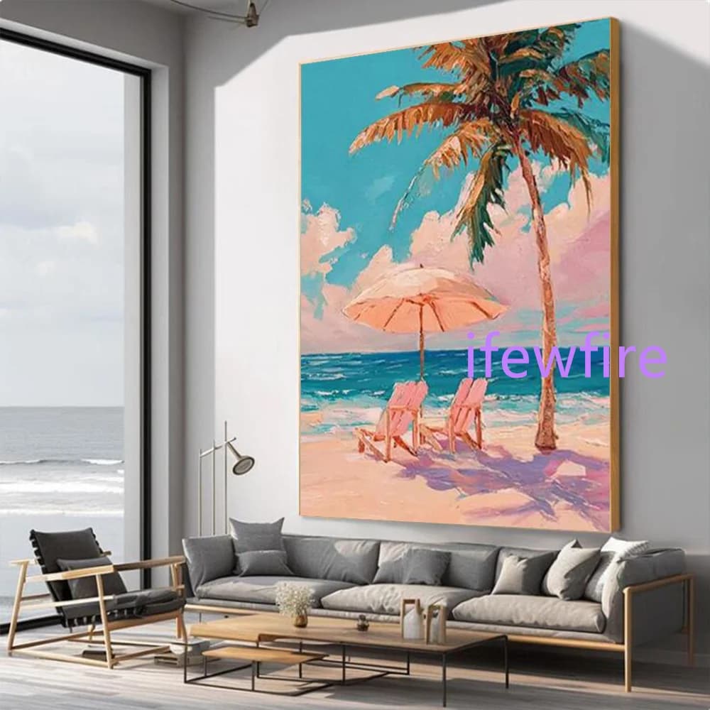 Sunbath Abstract Oil Painting Handmade Canvas Mural Wall Art Picture of the Southern Coast of France for Living Room Decor Image