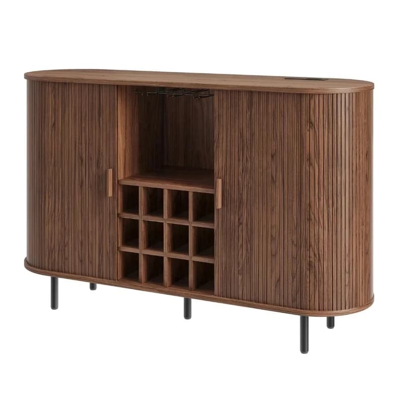Modern Bar Cabinet with Adjustable Shelf RGB Light Wine Cabinet with Wine Glass Stand Wine Rack Living Room Sideboard Cabinet