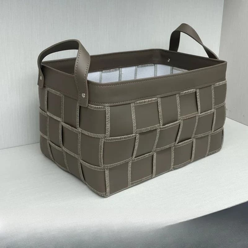 Modern light luxury leather woven storage basket high-end dirty laundry basket living room home
