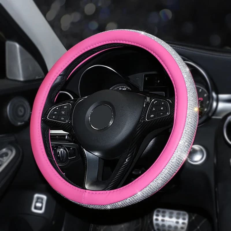 Bling Crystal Steering Wheel Cover Universal Steering Covers Car Accessories Interior Woman Rhinestones Car Steering Wheel Cover