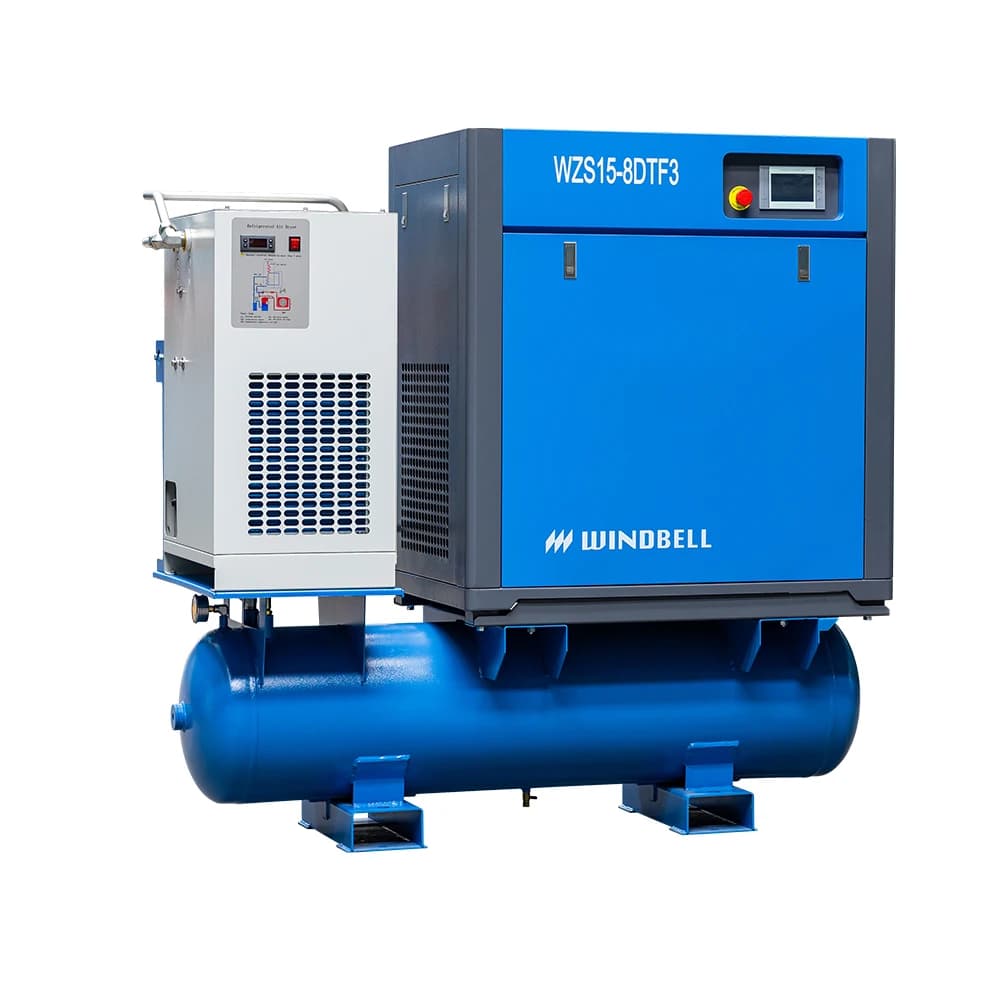 Factory Low Noise 7.5kw 10hp 11kw 15hp Small Rotary Industrial Screw Type Air Compressor with Air Dryer Tank