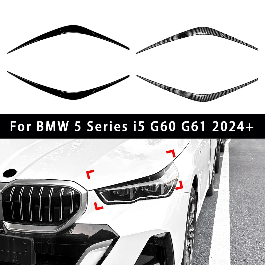 2Pcs Headlight Cover Eyelid Eyebrow For BMW 5 Series i5 G60 G61 2024+ Gloss Black Headlight Eyelids Car Body Kit Accessories