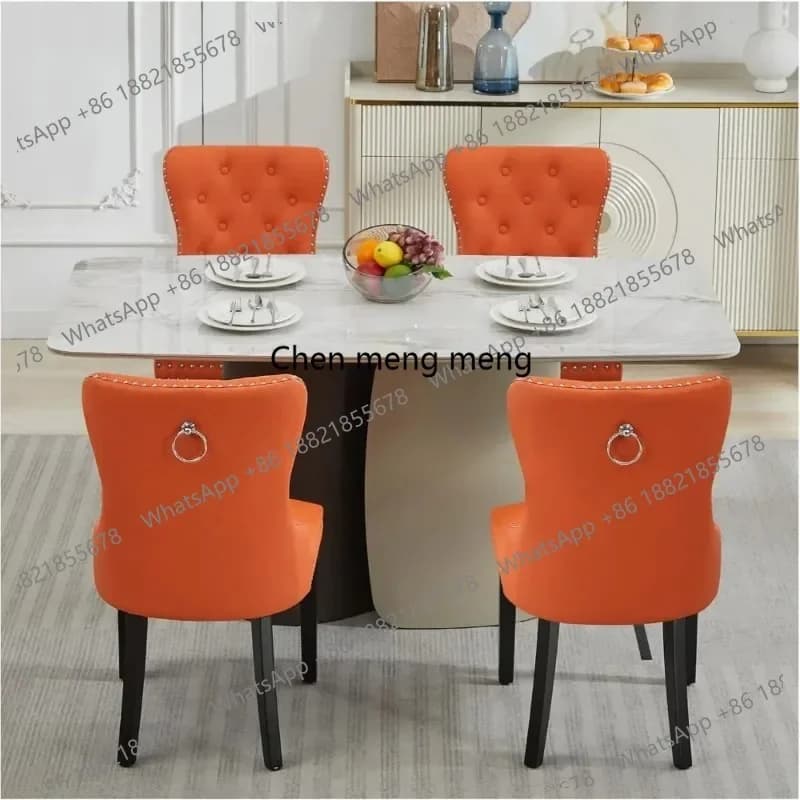 RR PU Leather Dining Chairs Set of 4, Tufted Upholstered Dining Room Chair with Pull Ring and Solid Wood Legs, Orange Customized