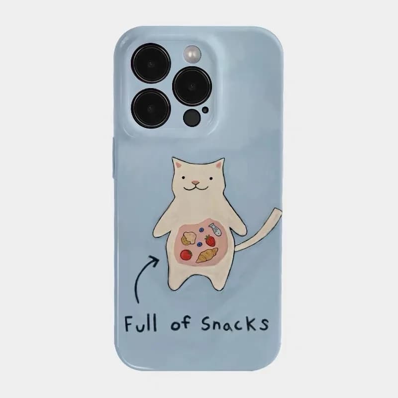 Blue Cat Filled with Snacks Phone Case for IPHONE 17 Air 16E 15 PROMAX 14 Plus 13 12 MINI 11 PRO 16Plus XR Acrylic Phone Cover