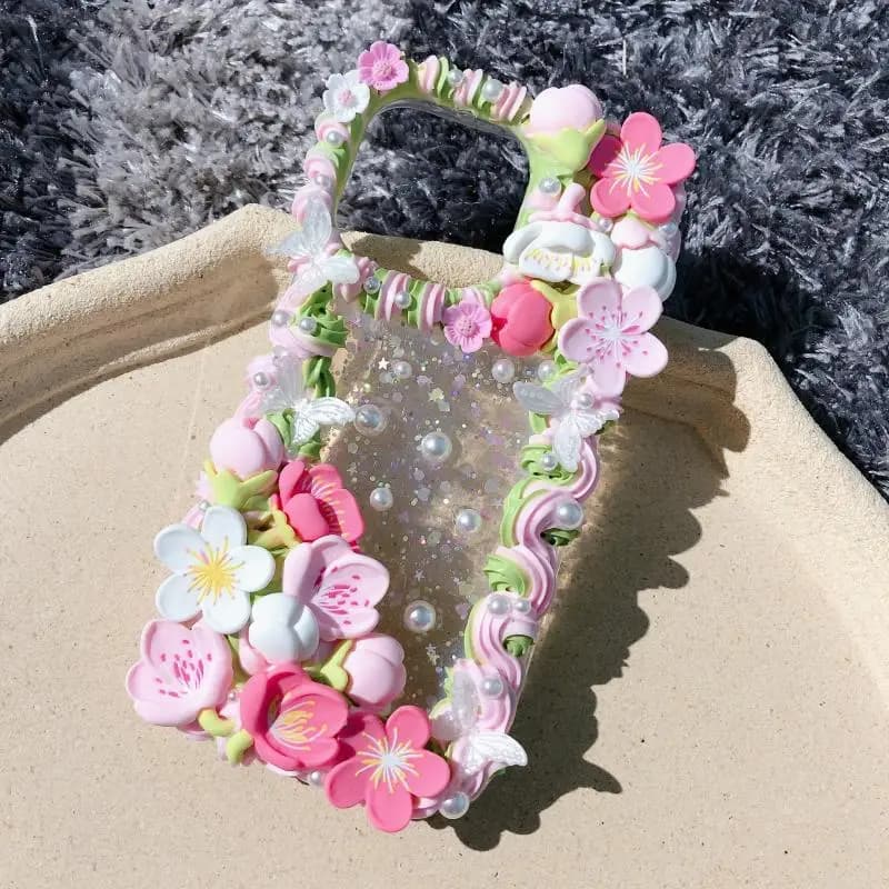 Case For iPhone 13 pro max Summer Peach Flower 3D Handmade case nice transparent 11 12 mini shell 7 8 plus XR XS customized gift