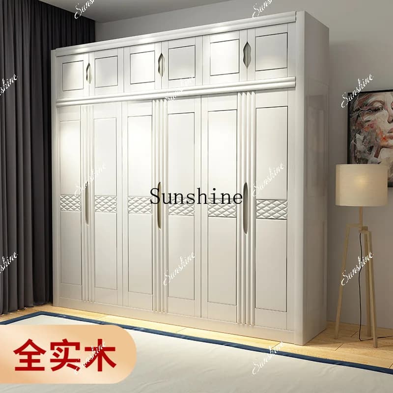 All solid wood wardrobe 3456 swing door wooden storage cabinet  FT