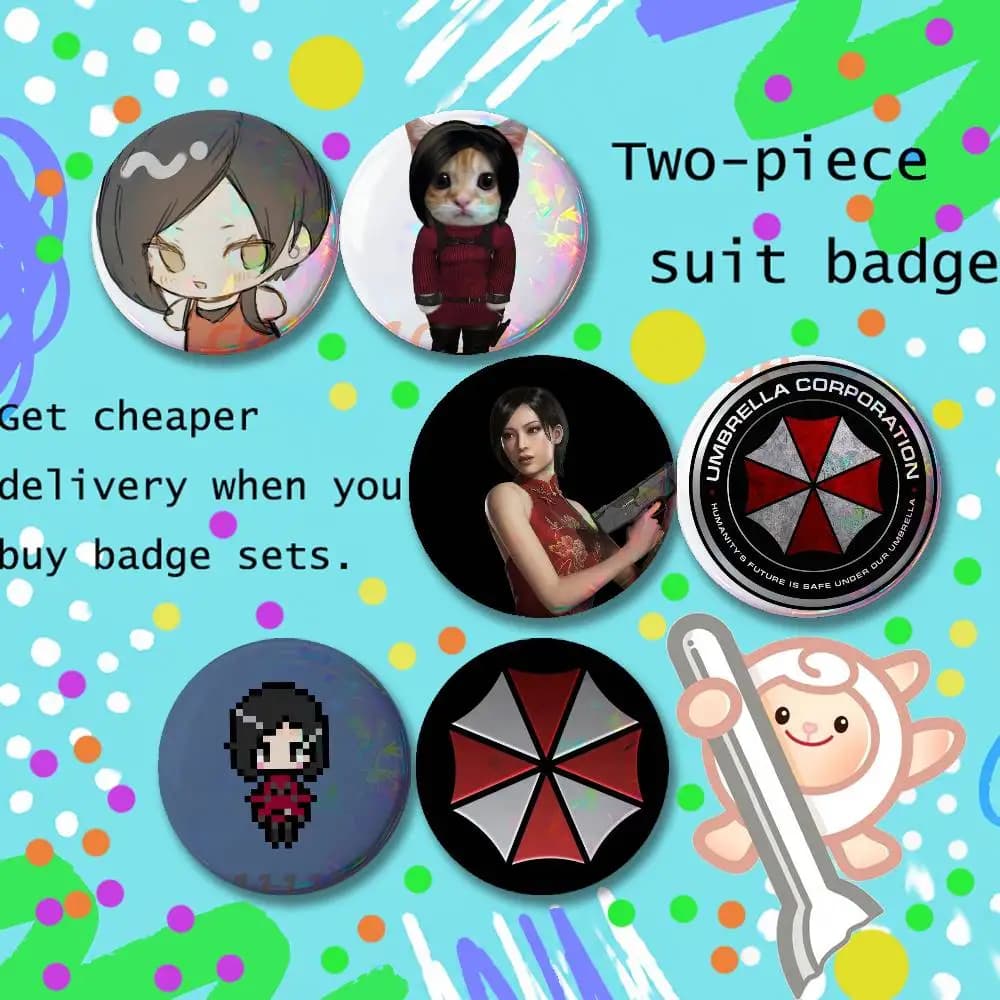 2-piece set Pins Backpack Clothes Jewelry Ada Wong R-Resident E-Evil 4 Accessories Cartoon Round Brooch Button Badge Gifts