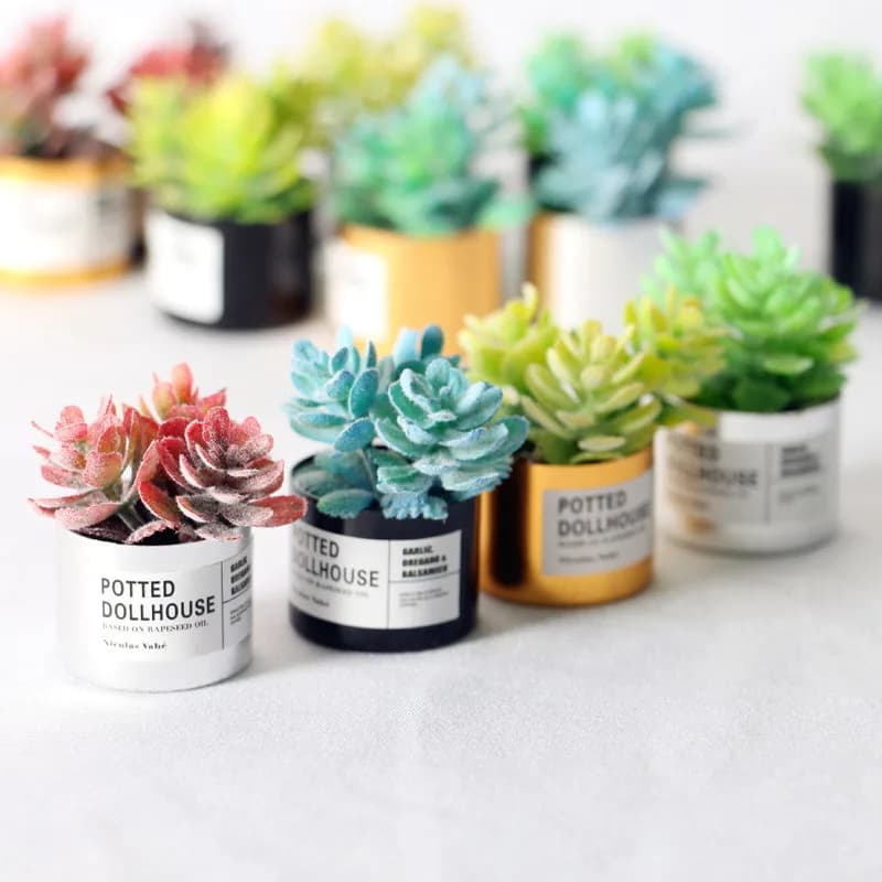 1Pc Dollhosue Miniature Simulation Potted Green Plant Fairy Garden Micro Landscape Mini Faux Flower Bonsai Succulent Decor