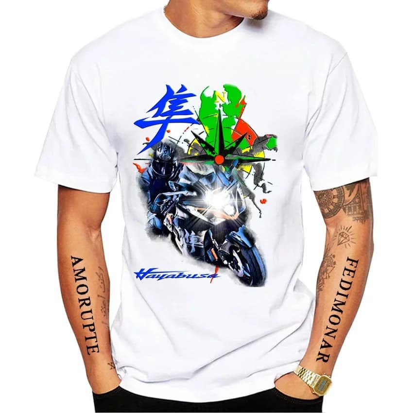 GSXR 1300 Hayabusa Adventure Motorcycle Riding T-Shirt Summer Men Short Sleeve White Casual Tops Hip Hop Sport Cool Boy Tees