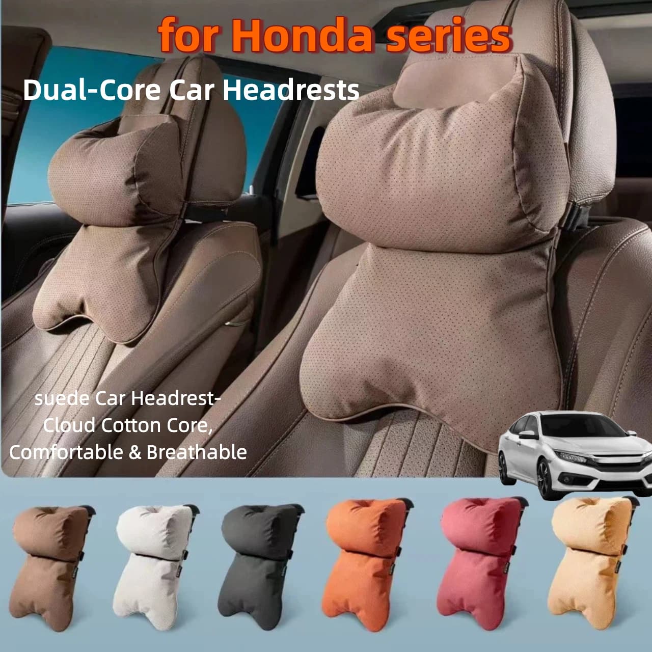 Dual-Layer Breathable Car Headrest For Honda Civic, Crider, CR-V Double Layer Neck Shoulder Support 4 Seasons Univers