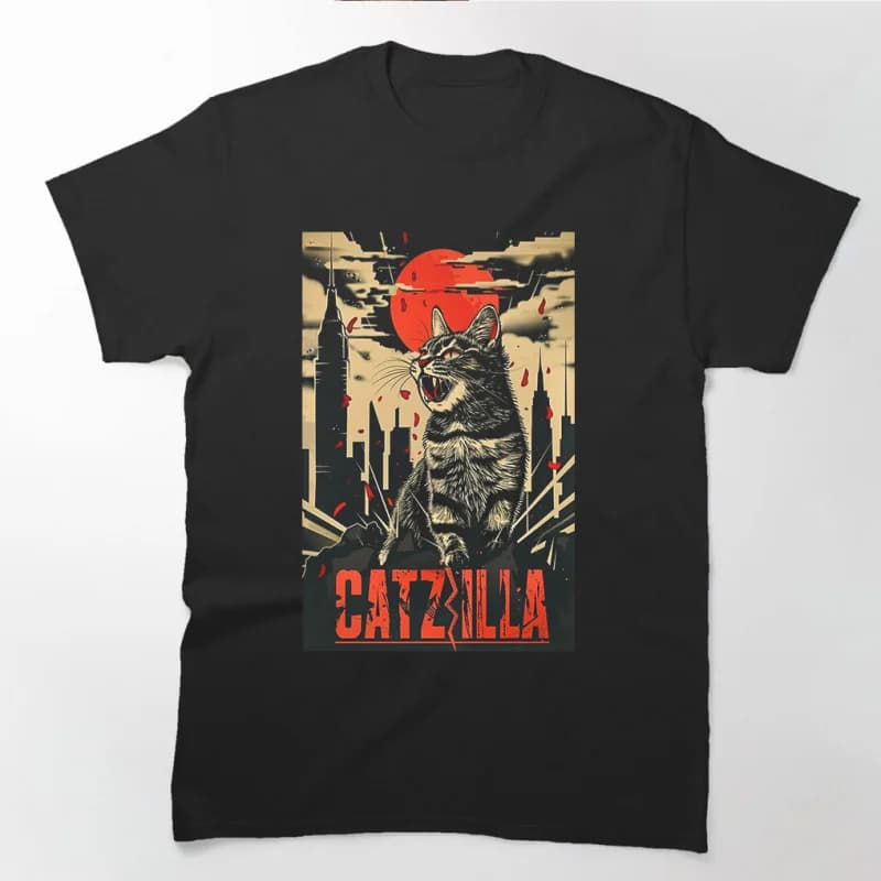 catzilla #0808 King of Monster Gift t shirt for Cat Lover Short Sleeve Graphic tee Cute kitty y2k clothes All size Tops