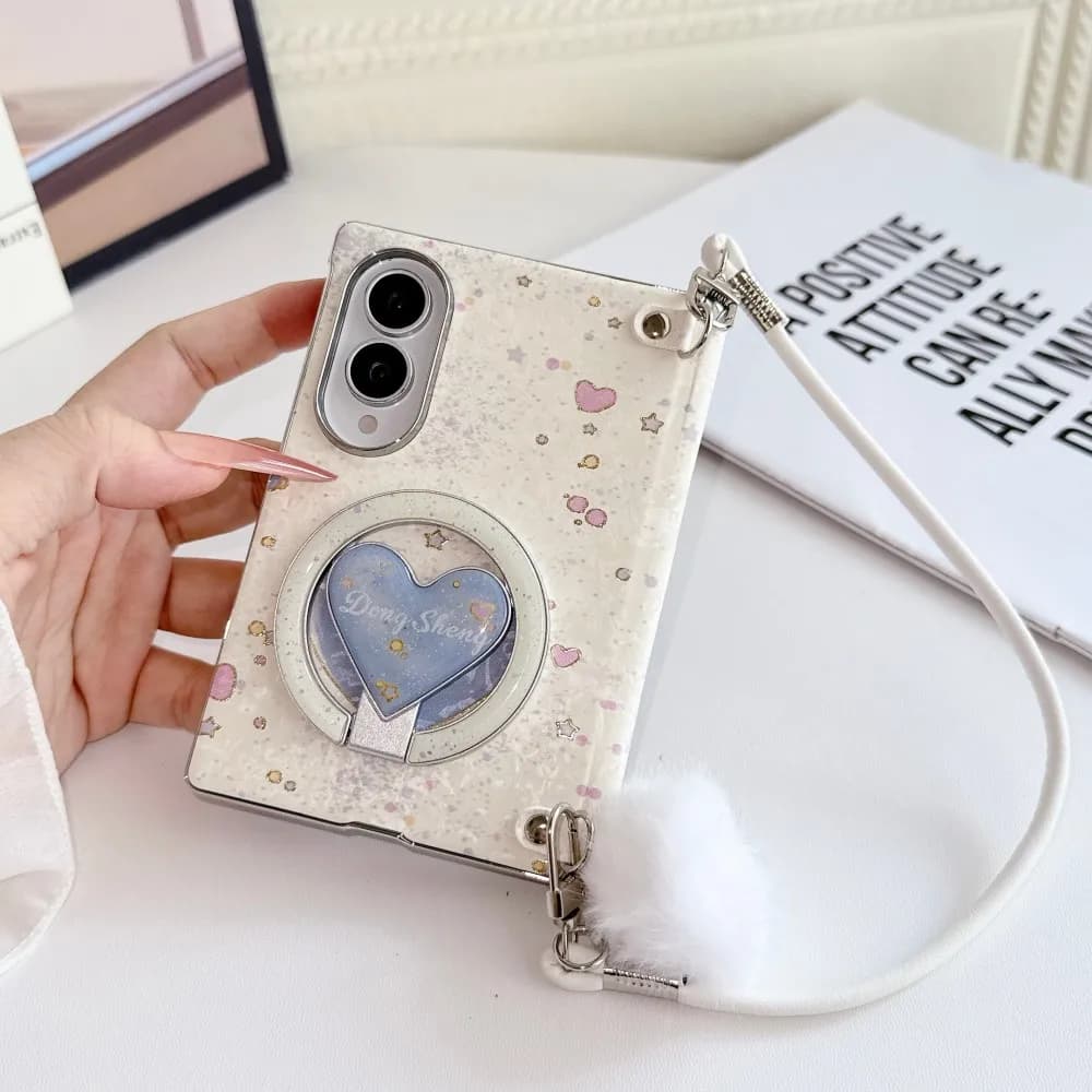 For Samsung Galaxy Z Fold 8 Wide Magsafe Magnetic Hair Ball Bracelet Phone Case Protective PC Shell Love Holder Back Cover