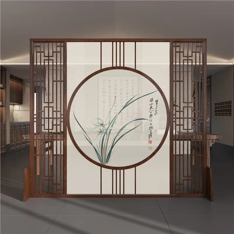New Chinese screen partition living room entrance entrance villa office tea room hotel solid wood shelter