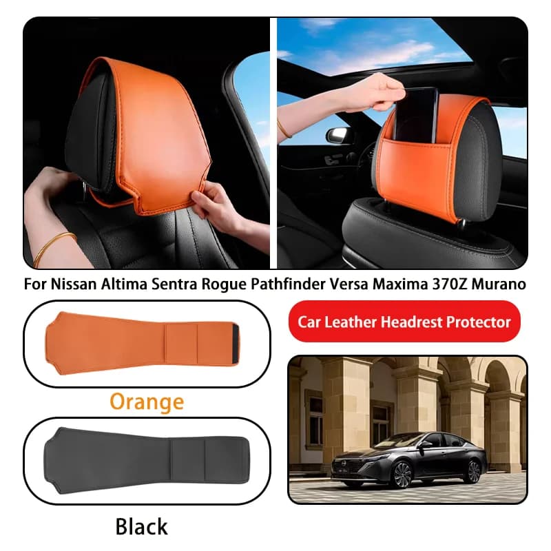Leather Car Headrest Cover Anti-dirty and Wear-resistant For Nissan Altima Sentra Rogue Pathfinder Versa Maxima 370Z Murano
