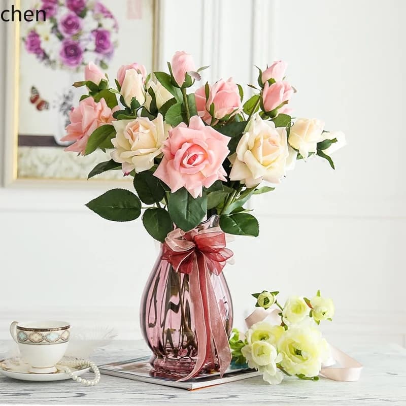 DSA Simple Modern Transparent Glass Vase Creative Fresh Flowers Lucky Bamboo Living Room Decoration Large Flower Arrangement