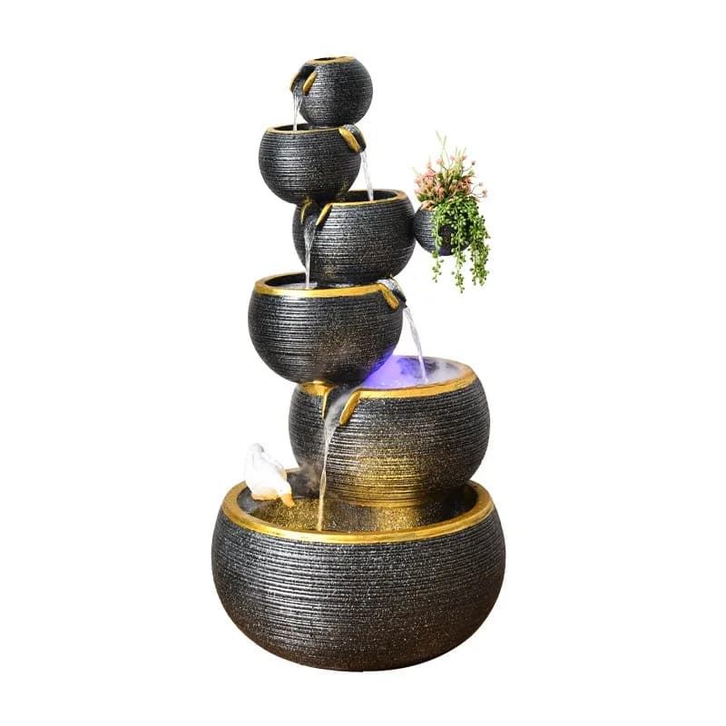 European-style running water fountain ornament, home living room humidification lucky water feature floor crystal creative water