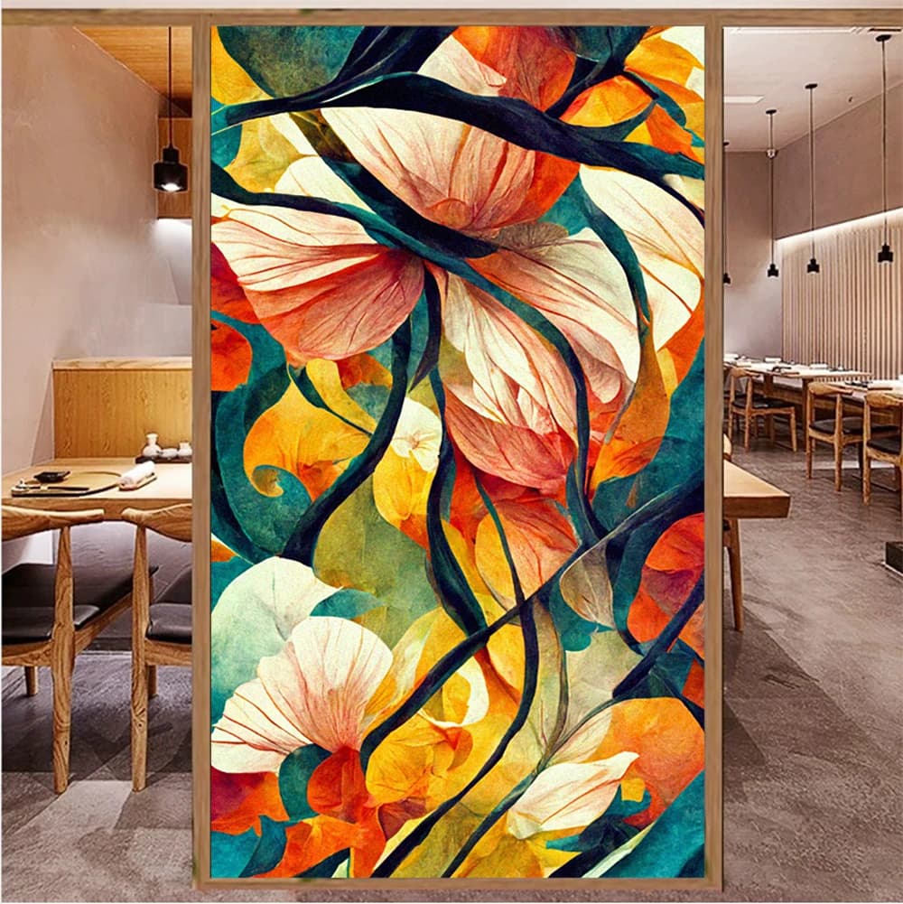 Colorful Flowers Privacy Window Film Static Sticker Glass Adhesive Free Anti UV Heat Resistant Home Door Sticker Bathroom Doors