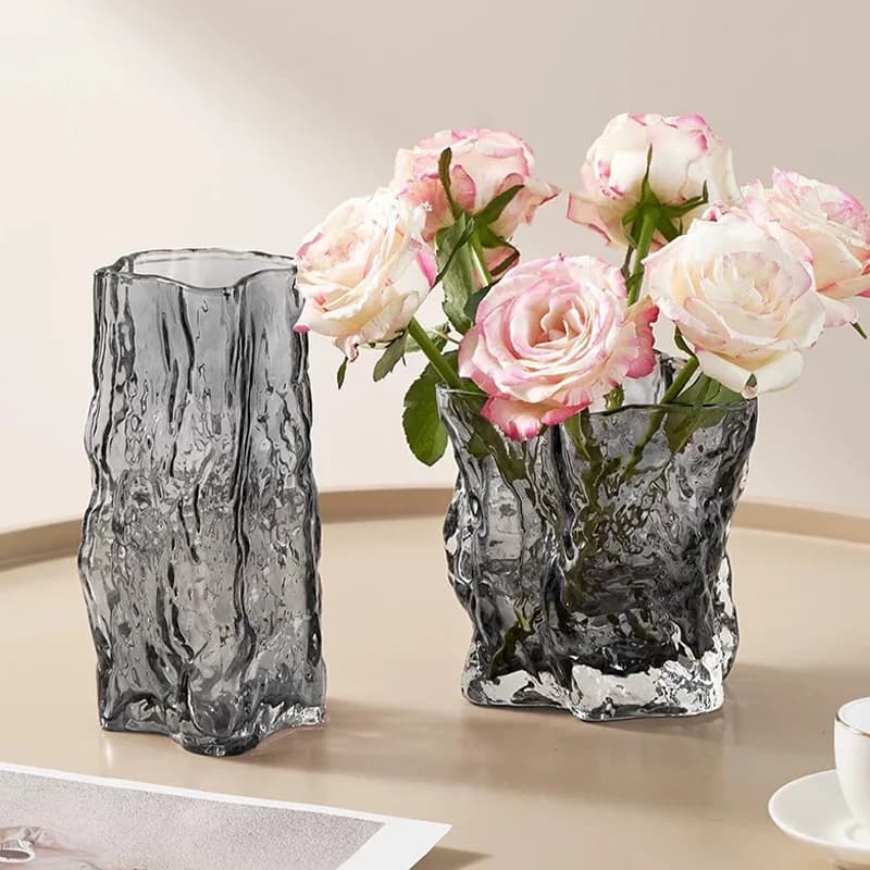 Irregular Glacier Glass Vase, Transparent Hydroponic Flower Planter, Hydroponic Living Room Dining Table Decoration Bottle