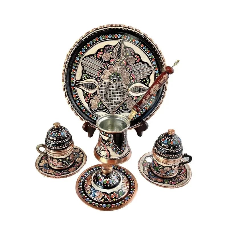 Copper pure handmade enamel coffee cup set, hand-brewed coffee pot, European court set