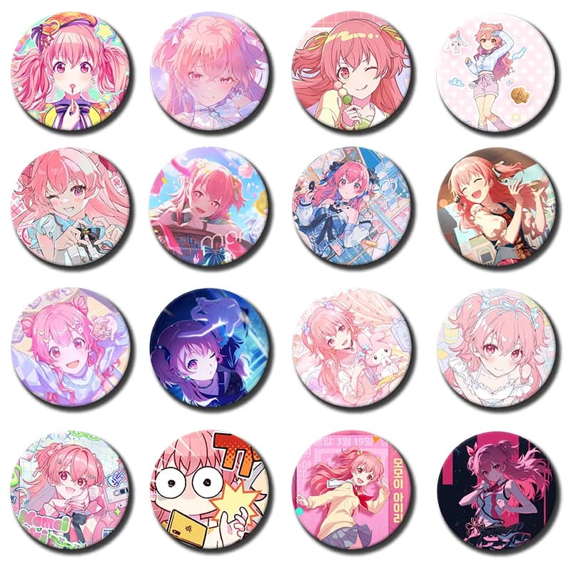 Virtual Band MORE MORE JUMP Momoi Airi Button Pins Backpack Hat Jewelry Accessories Cute Cartoon Girl Badge Round Brooches Gifts