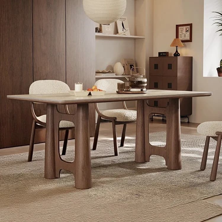 HYS medieval style solid wood dining table wabi sand wind desk tea table household retro style desk negotiation travertine